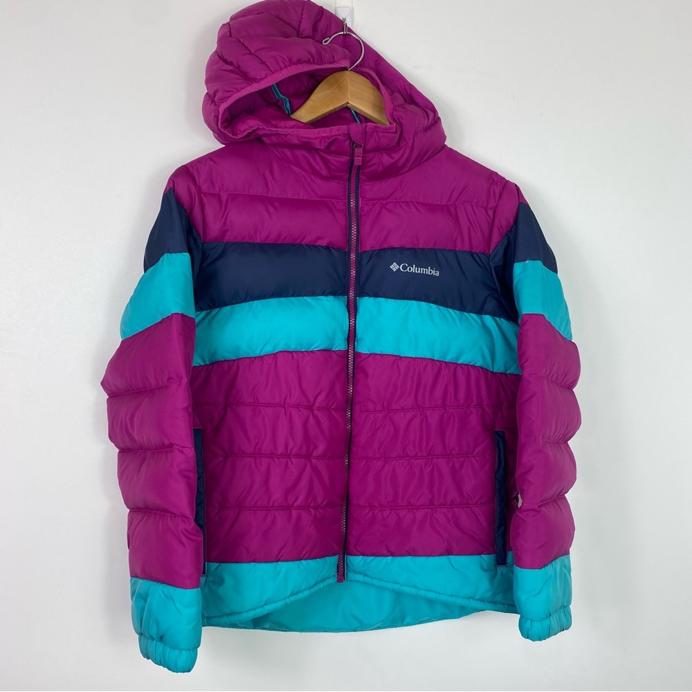 Columbia puffer coat jacket striped blue and purple XL